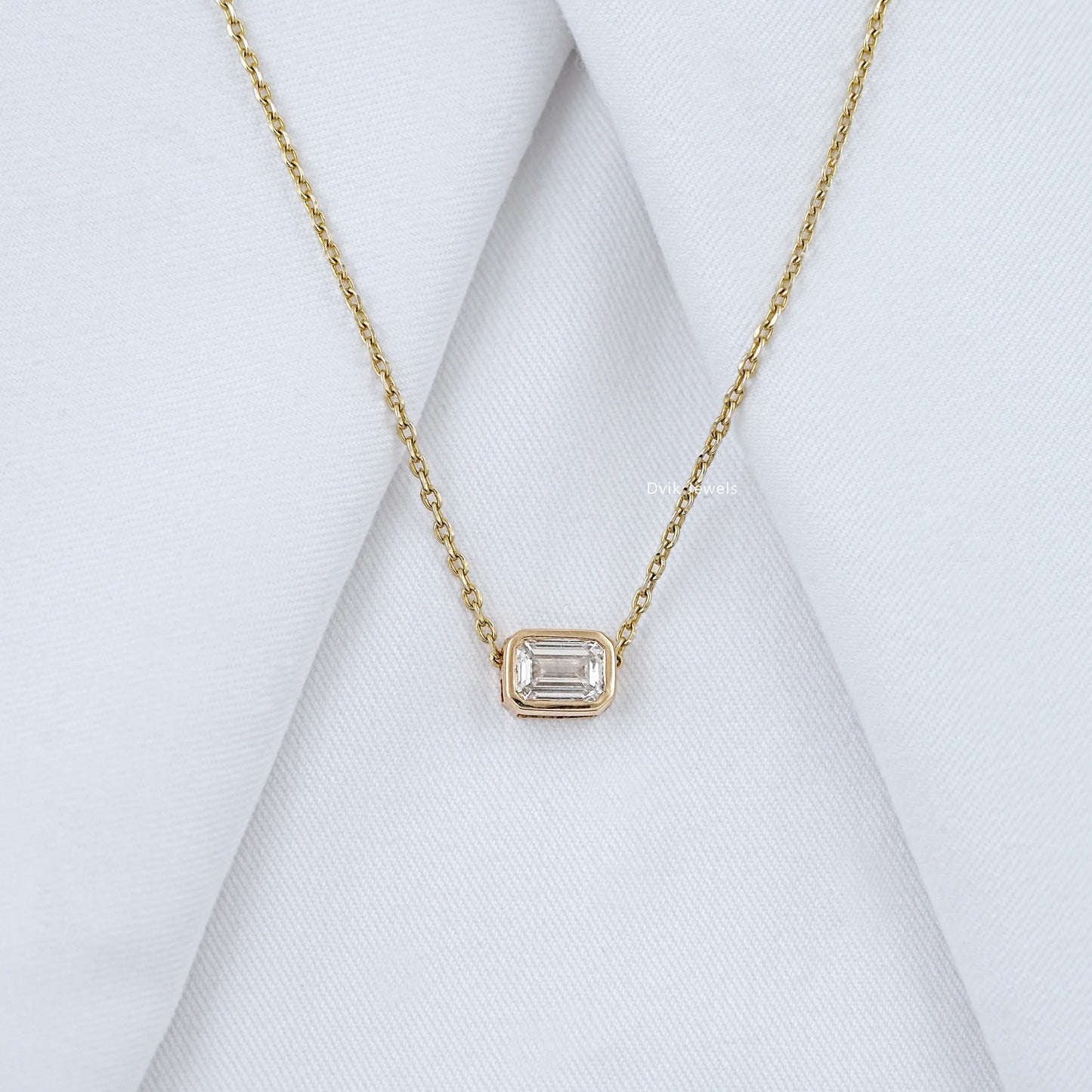 Emerald Cut Bezel Set Diamond Pendant