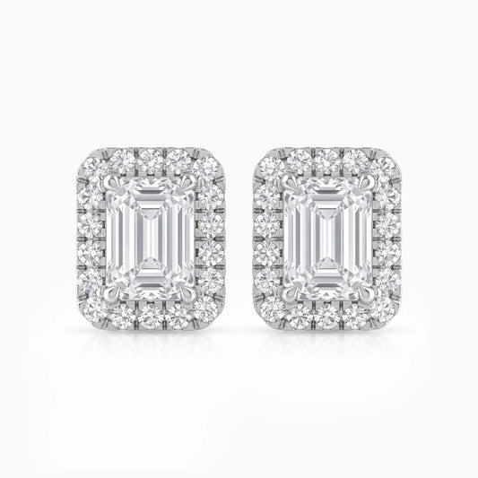 Emerald Cut Lab Grown Diamond Halo Stud