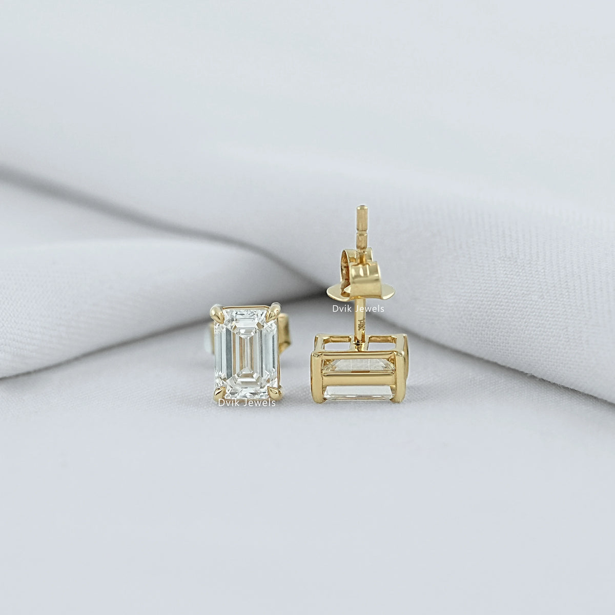 Bezel Set Emerald Cut Stud Earrings