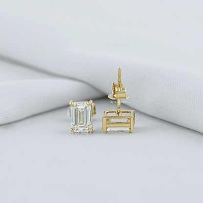 Bezel Set Emerald Cut Stud Earrings