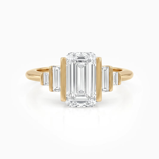Emerald Lab Diamond Half Bezel Set Engagement Ring