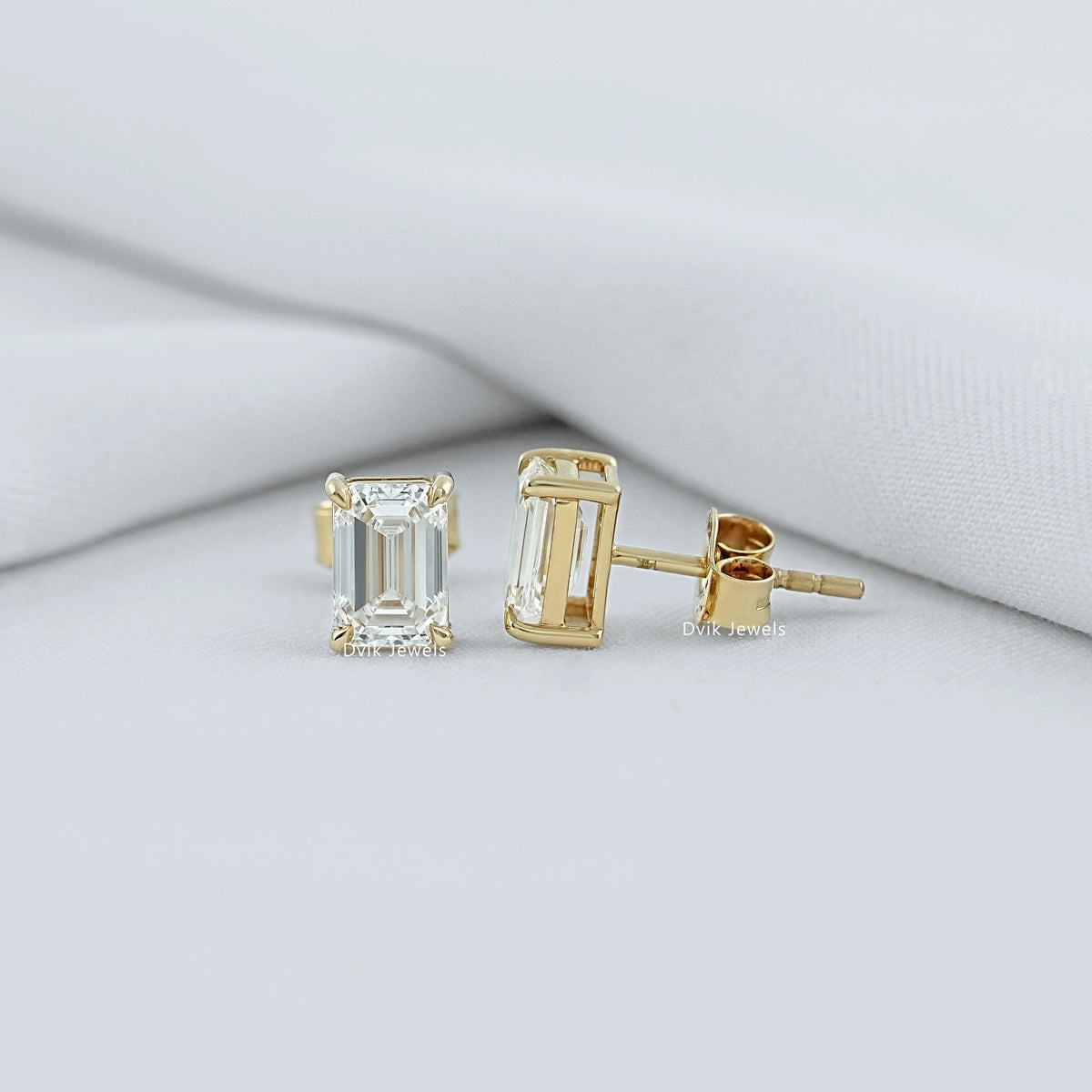 Bezel Set Emerald Cut Stud Earrings