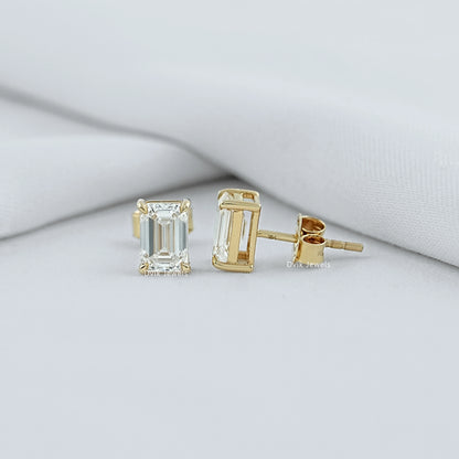 Bezel Set Emerald Cut Stud Earrings