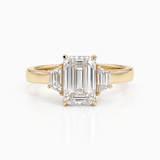 Emerald Lab Diamond Three Stone Engagement Ring