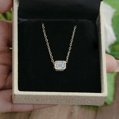 Emerald Cut Bezel Set Diamond Pendant