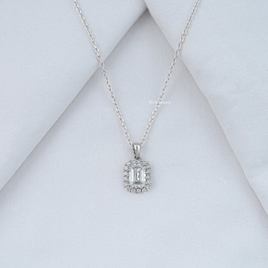 Emerald Cut Minimalistic Diamond Halo Pendant