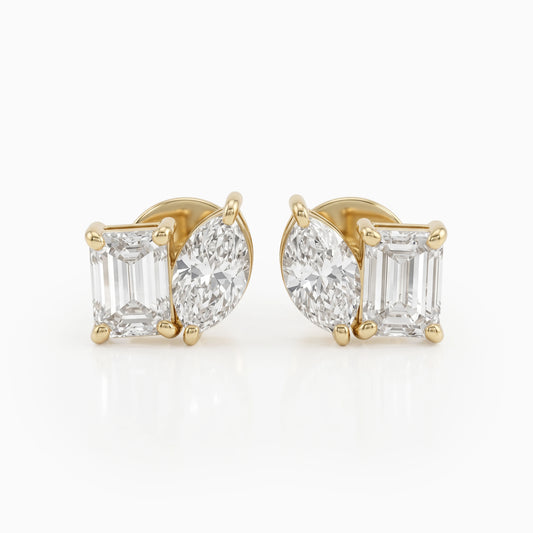 Emerald and Marquise Cut Lab Diamond Toi Moi Stud Earrings Earrings
