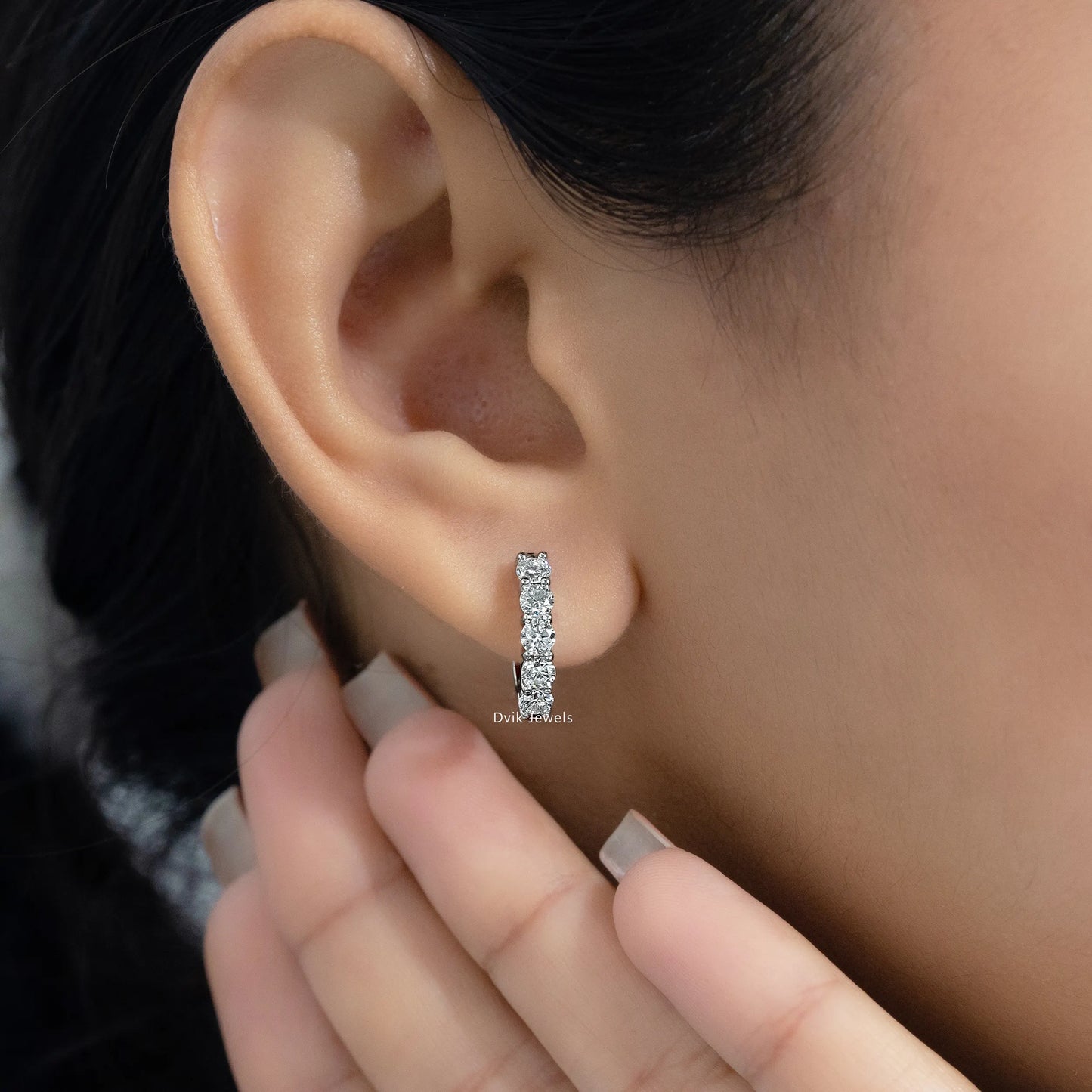 Round Lab Diamond Dainty Hoop Earrings Earrings