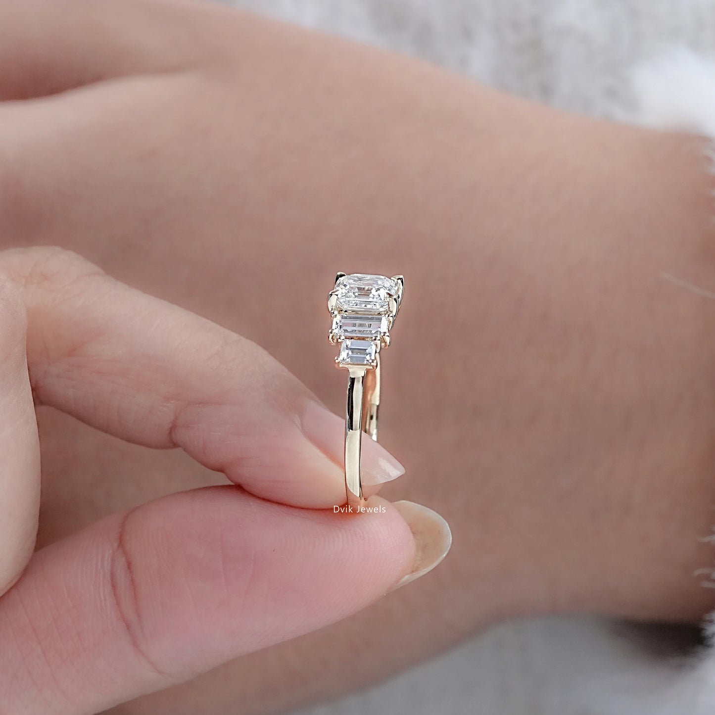 Asscher And Baguette Lab Grown Diamond Five Stone Ring