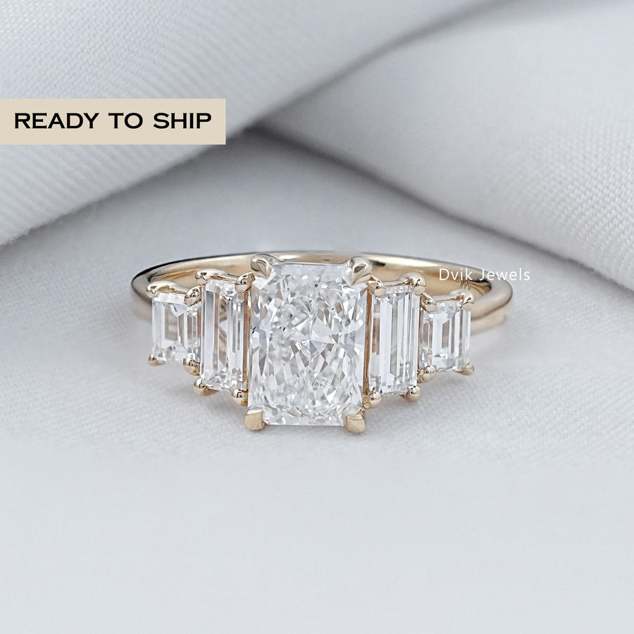 Five Stone Radiant And Baguette Lab Diamond Ring