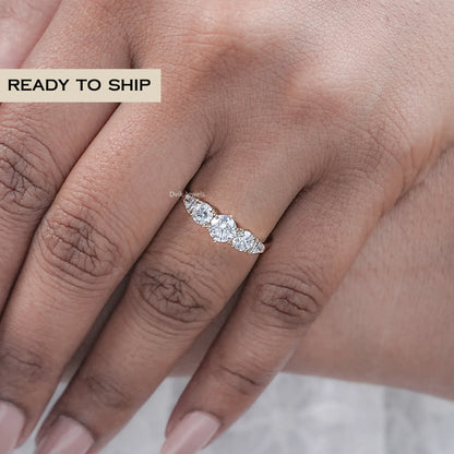 Five Stone Shield And Round Cut Lab Diamond Ring