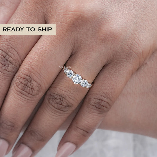 Five Stone Shield And Round Cut Lab Diamond Ring