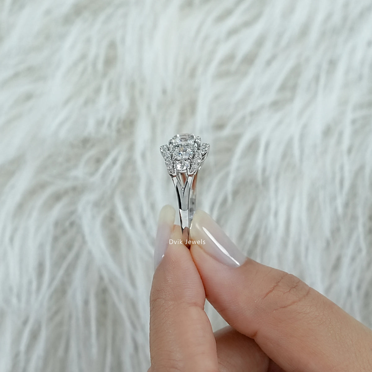 Square Old Mine Cushion Cut Five Stone Halo Ring Band