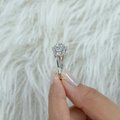 Square Old Mine Cushion Cut Five Stone Halo Ring Band