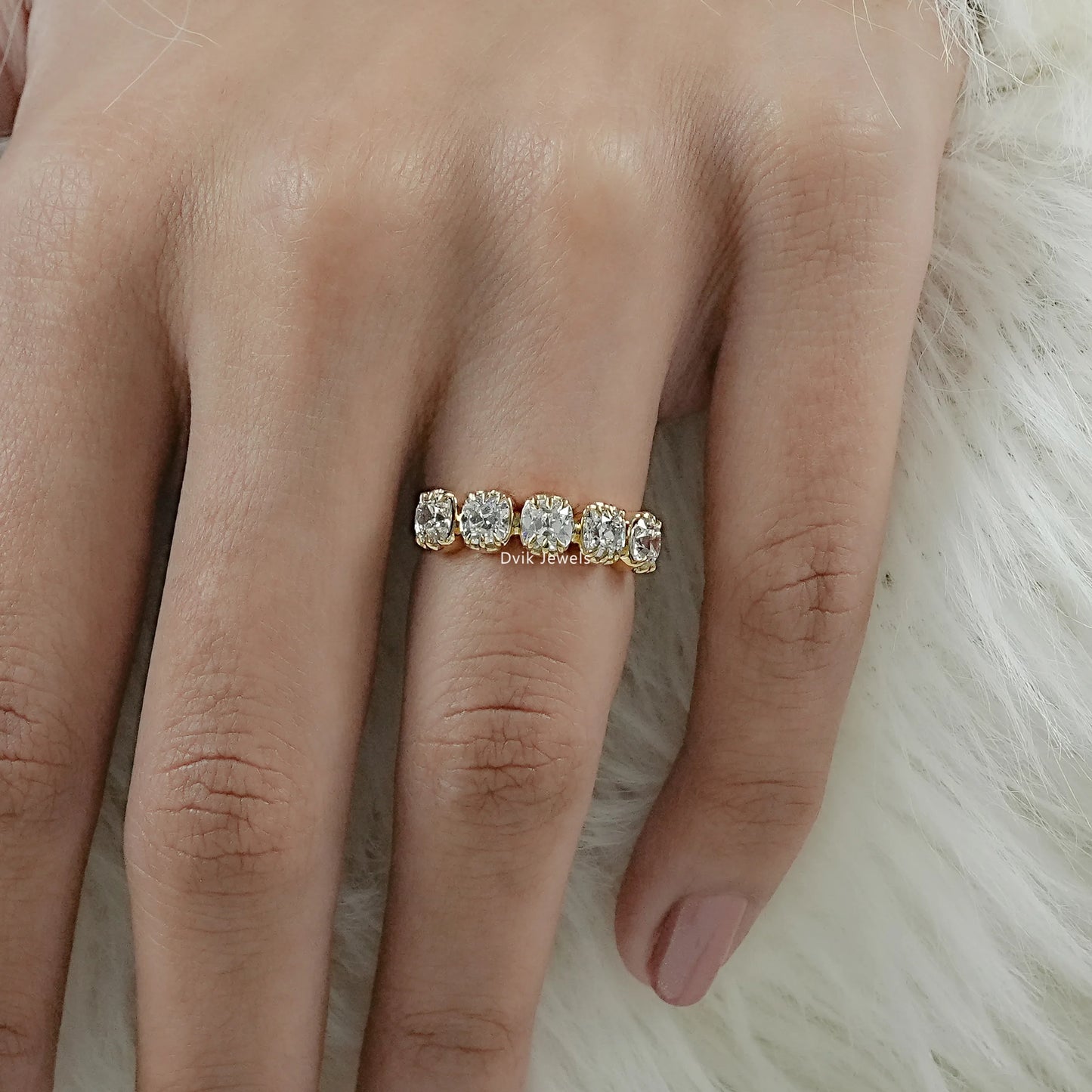 Square Old Mine Cushion Diamond Five Stone Band
