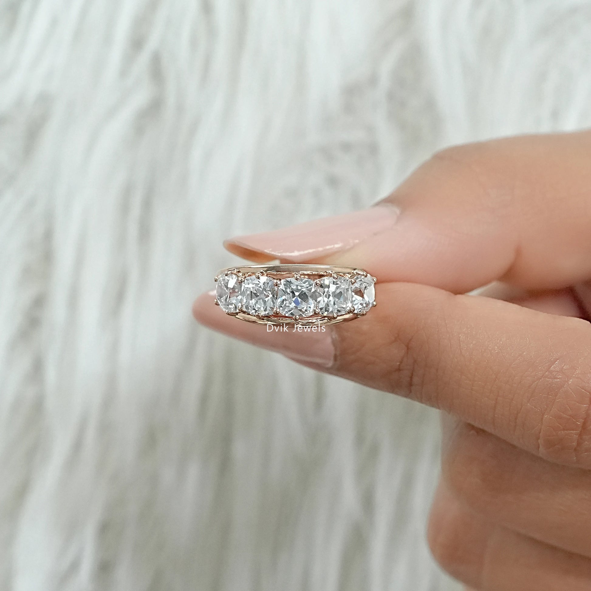 Old Mine Cushion Lab Diamond Band Ring