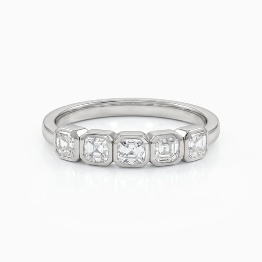 Five Stone Bezel Set Asscher Cut Wedding Band Band