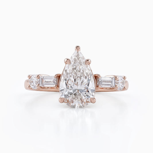 Five Stone Pear And Baguette Lab Diamond Ring
