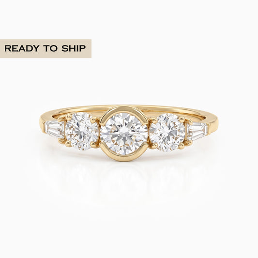 Five Stone Round And Baguette Accent Ring
