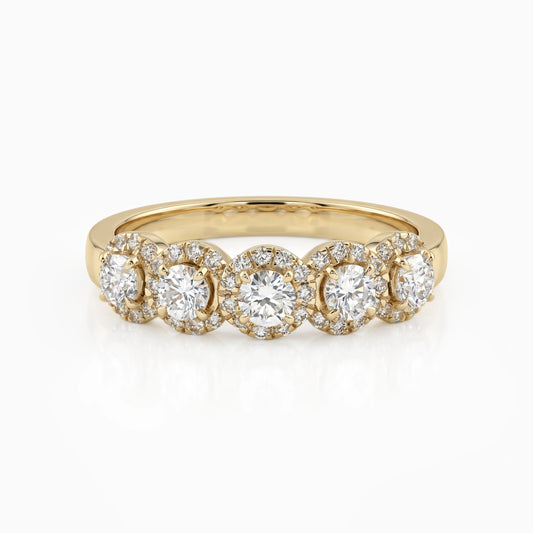 Five Stone Round Cut Lab Diamond Halo Band