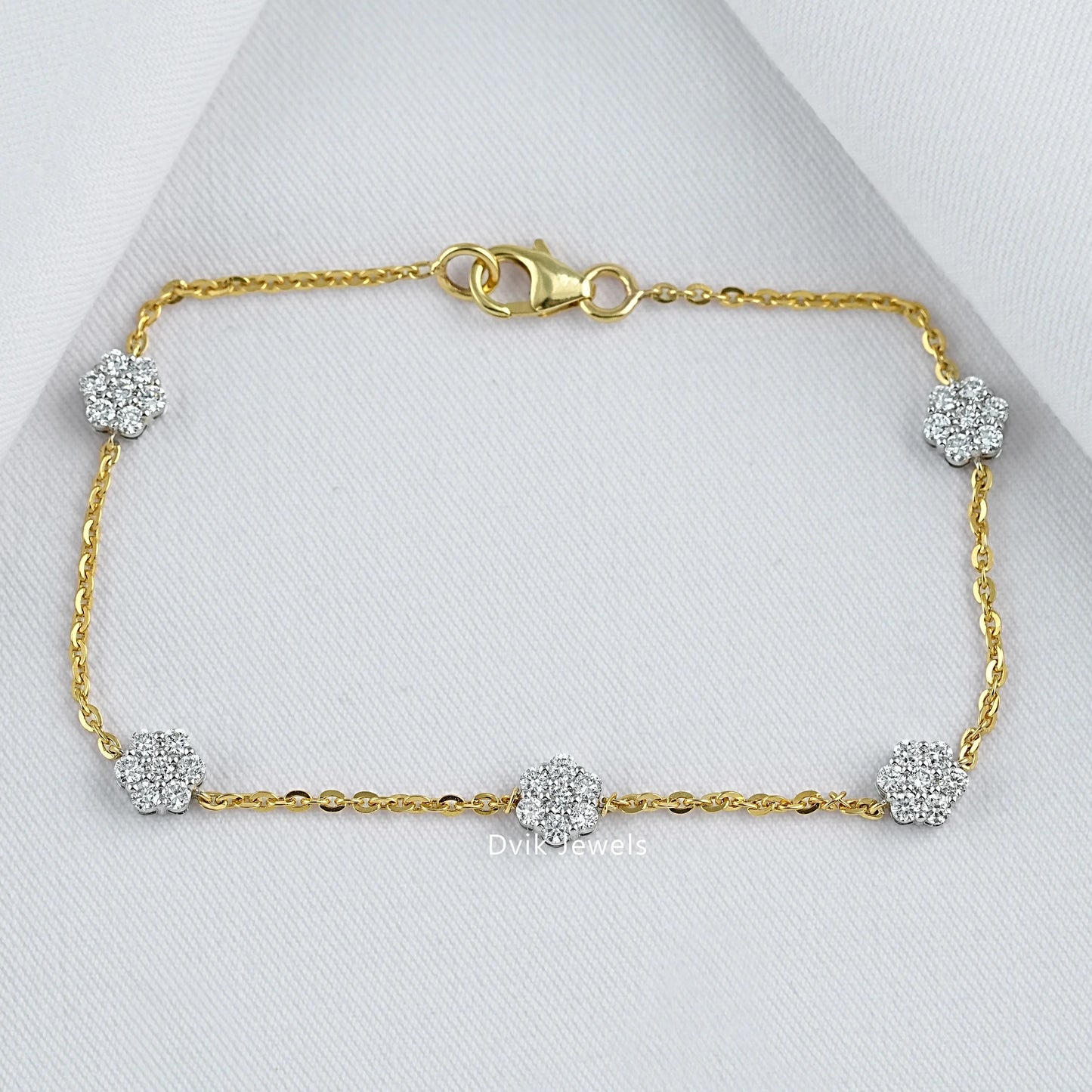 Floral Cluster Lab Diamond Station Chain Bracelet