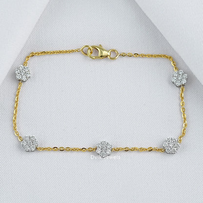 Floral Cluster Lab Diamond Station Chain Bracelet