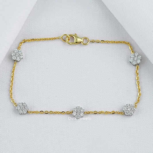 Floral Cluster Lab Diamond Station Chain Bracelet