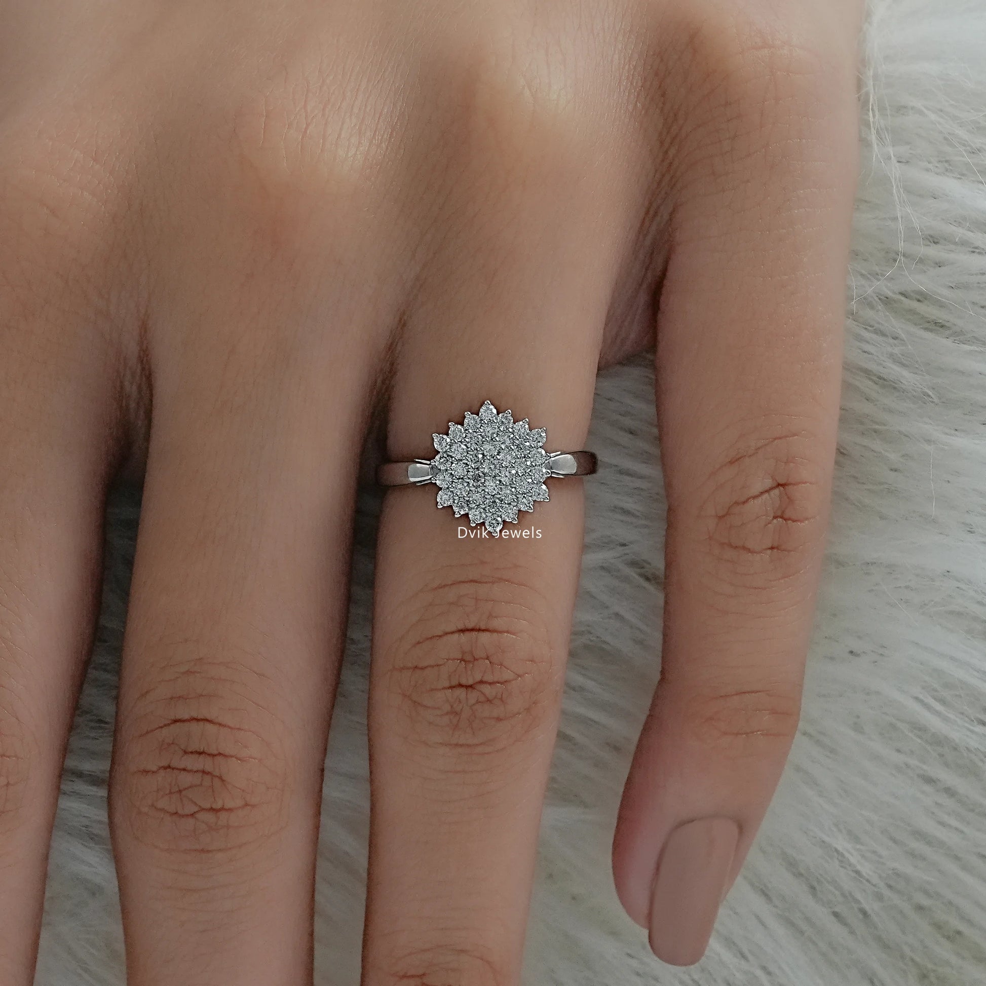 Round Cut Lab Diamond Floral Cluster Ring Ring