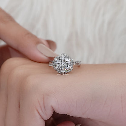 Round Cut Diamond Floral Halo Engagement Ring