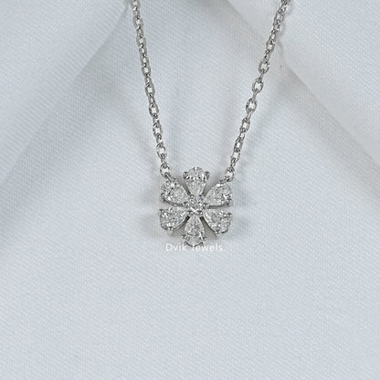 Pear and round lab diamond floral shape pendant display by Dvik Jewels
