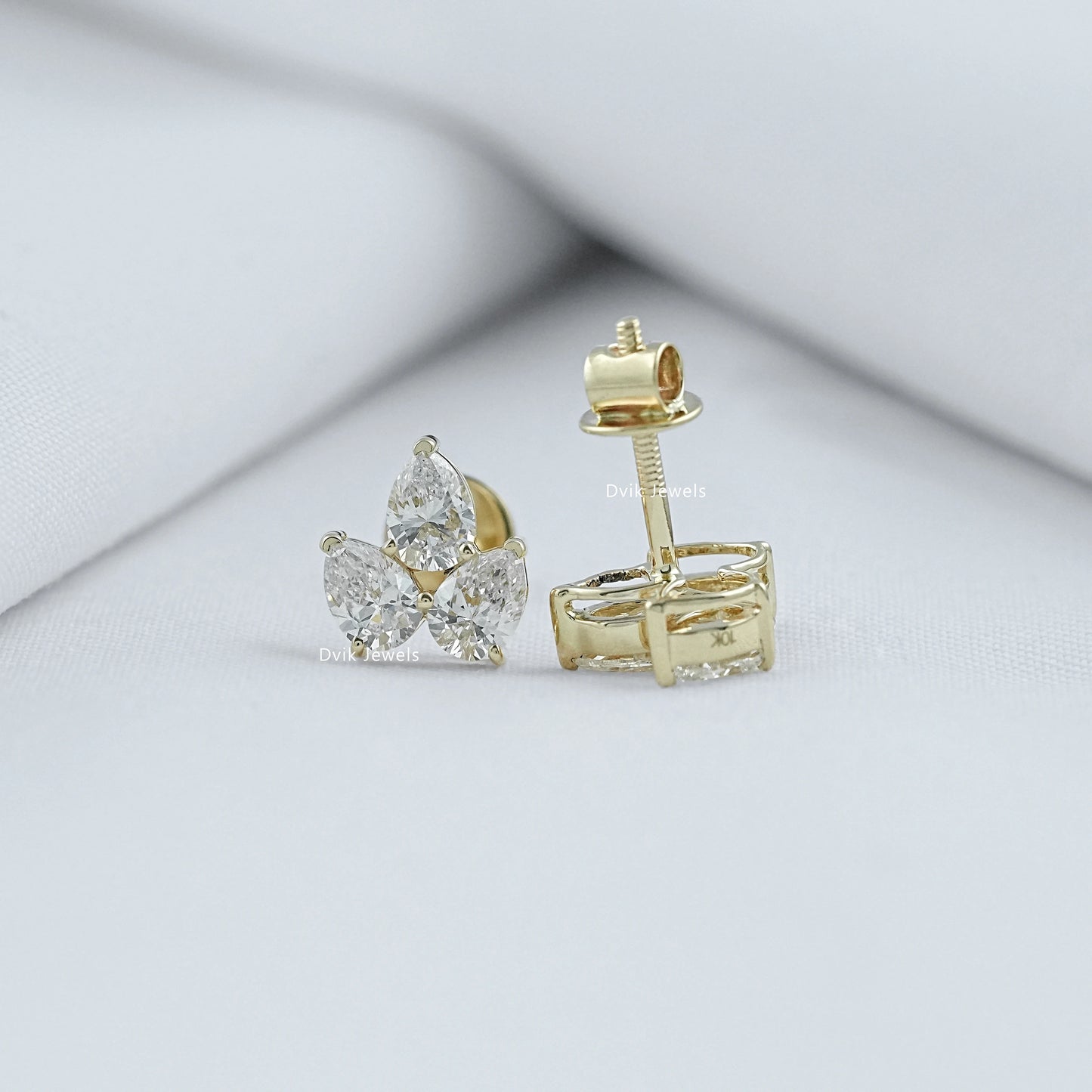 Pear Shaped Lab Diamond Three Stone Stud Earrings