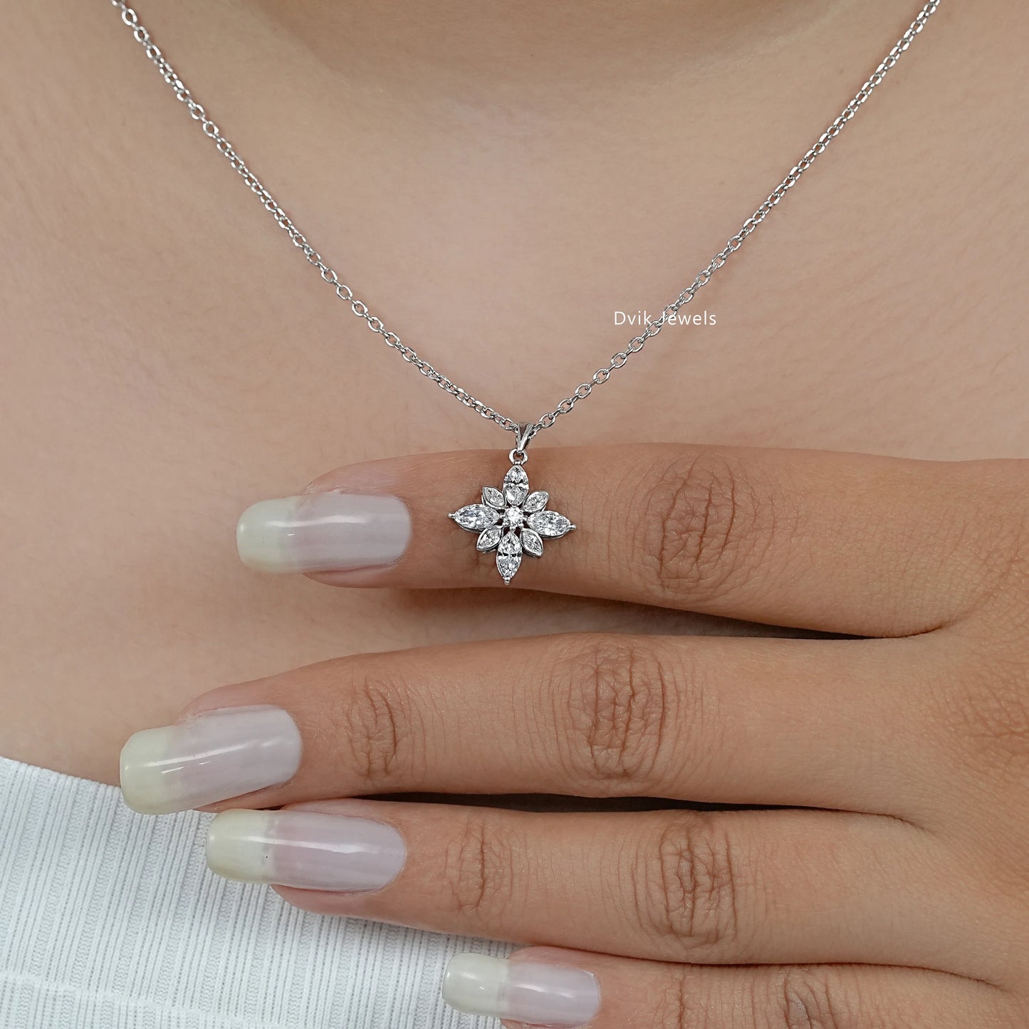 Marquise Cut Bezel Set Floral Diamond Pendant