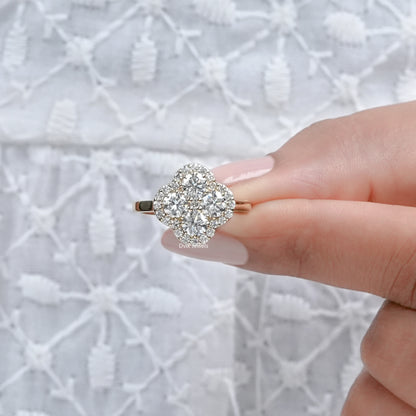 Floral Shape Round Lab Diamond Halo Ring