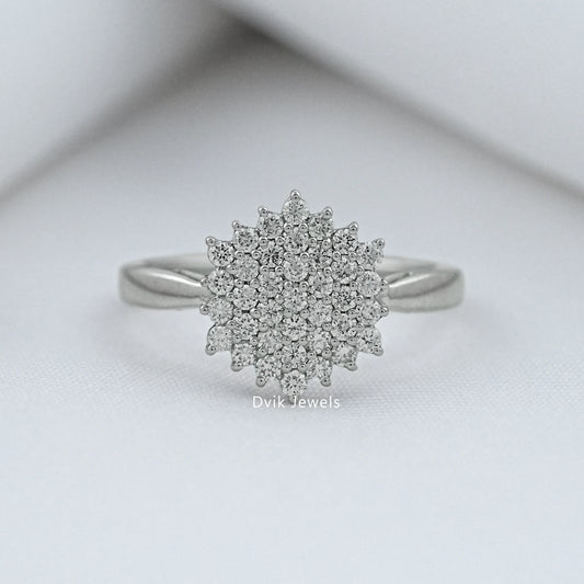 Round Cut Lab Diamond Floral Cluster Ring Ring