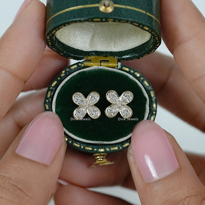 Bezel Set Pear Diamond Floral Stud Earrings