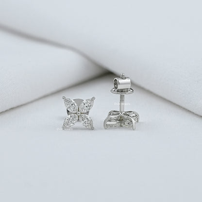 Marquise Cut Diamond Flower Stud Earrings