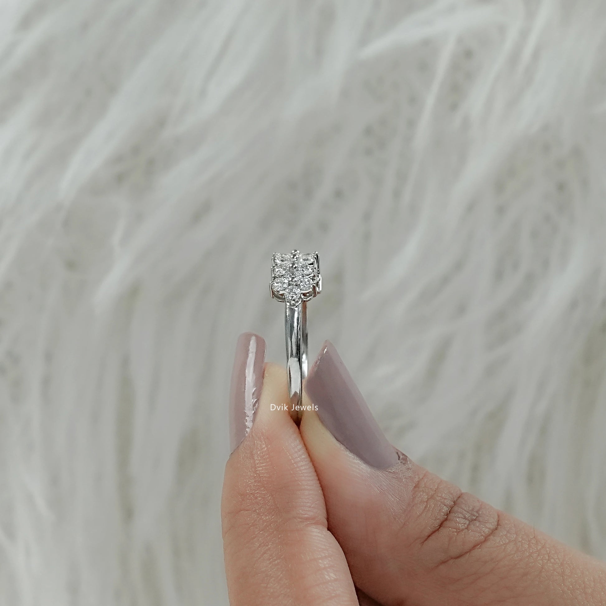 Seven Floral Cluster Round Cut Lab Grown Diamond Ring Ring