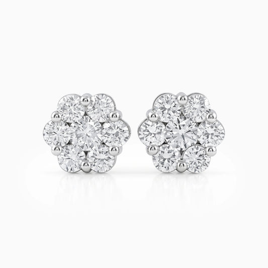 Floral Cluster Round Cut Diamond Stud Earrings