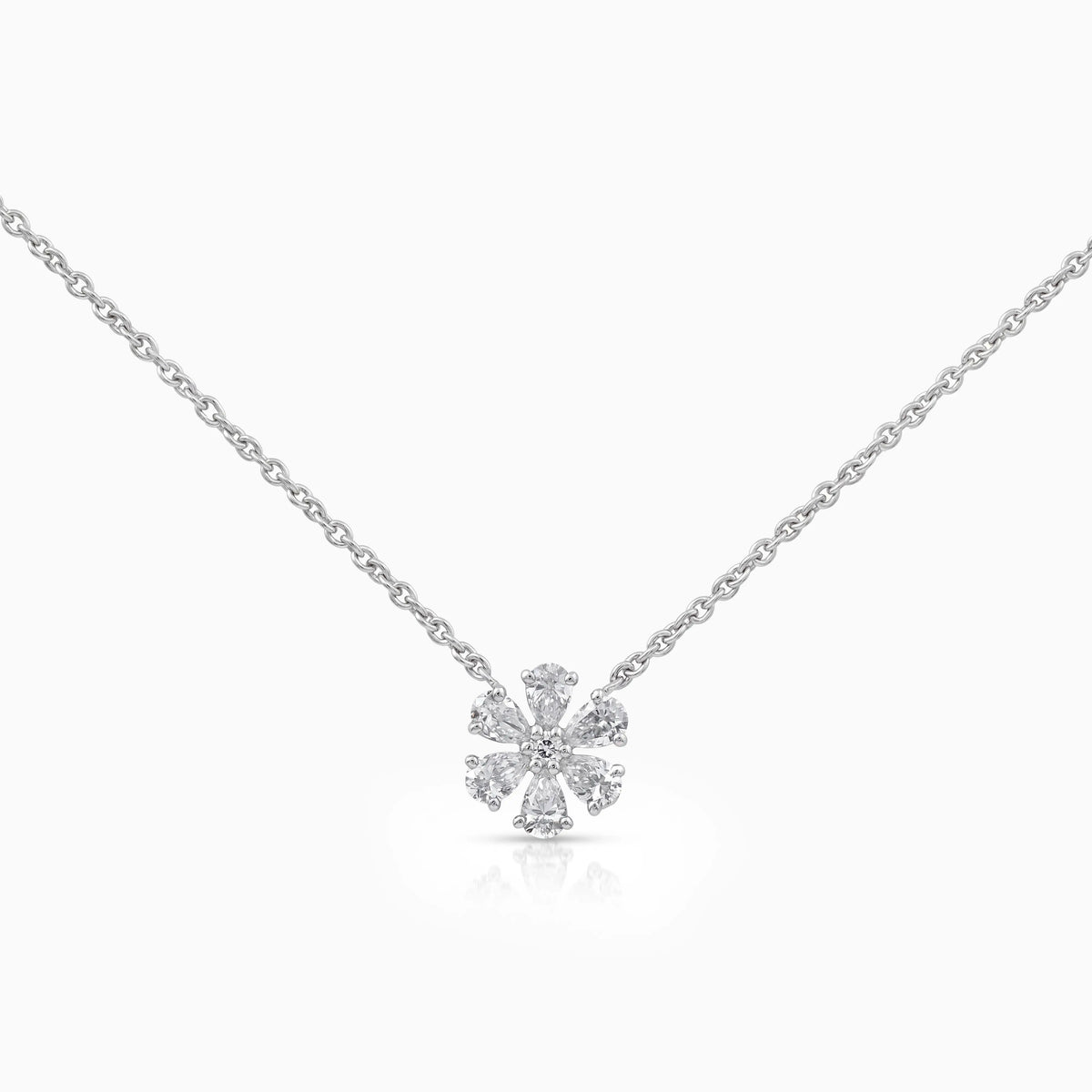 Pear And Round Lab Diamond Floral Shape Pendant Pendant