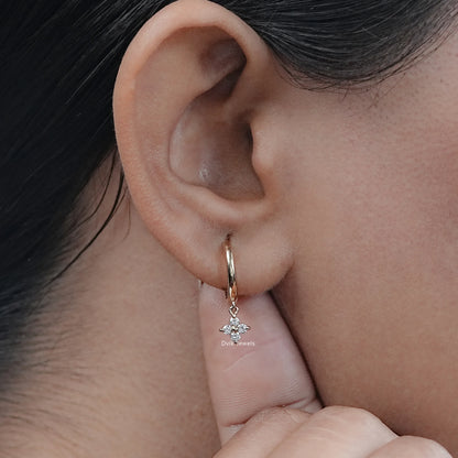Round Diamond Flower Drop Hoop Earrings