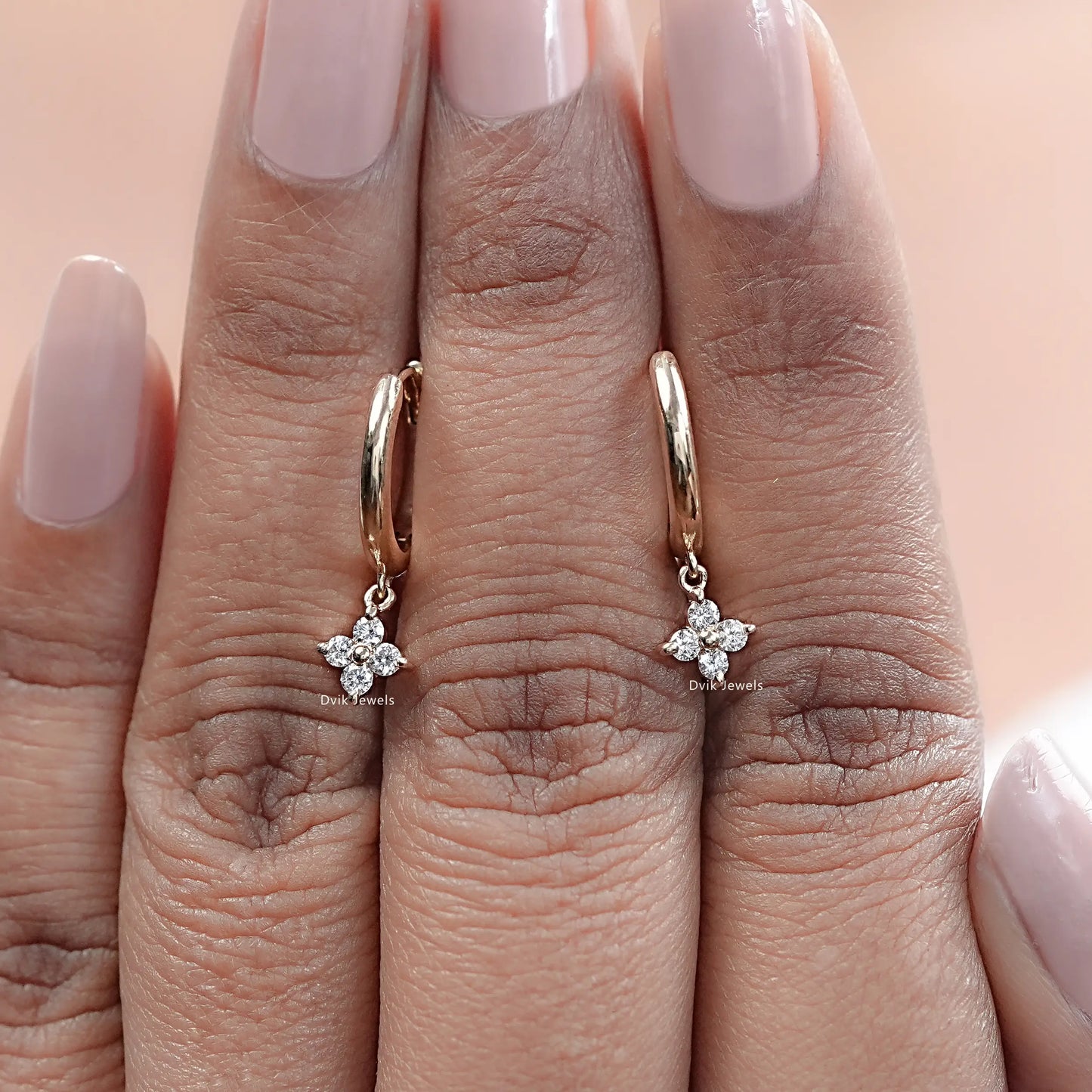 Round Diamond Flower Drop Hoop Earrings