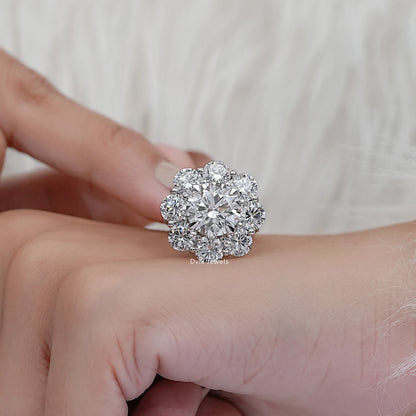Round Cut Diamond Flower Halo Accent Ring