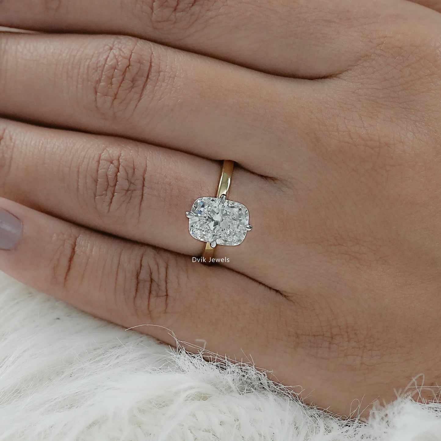 Four Prong Cushion Cut Lab Diamond Engagement Ring