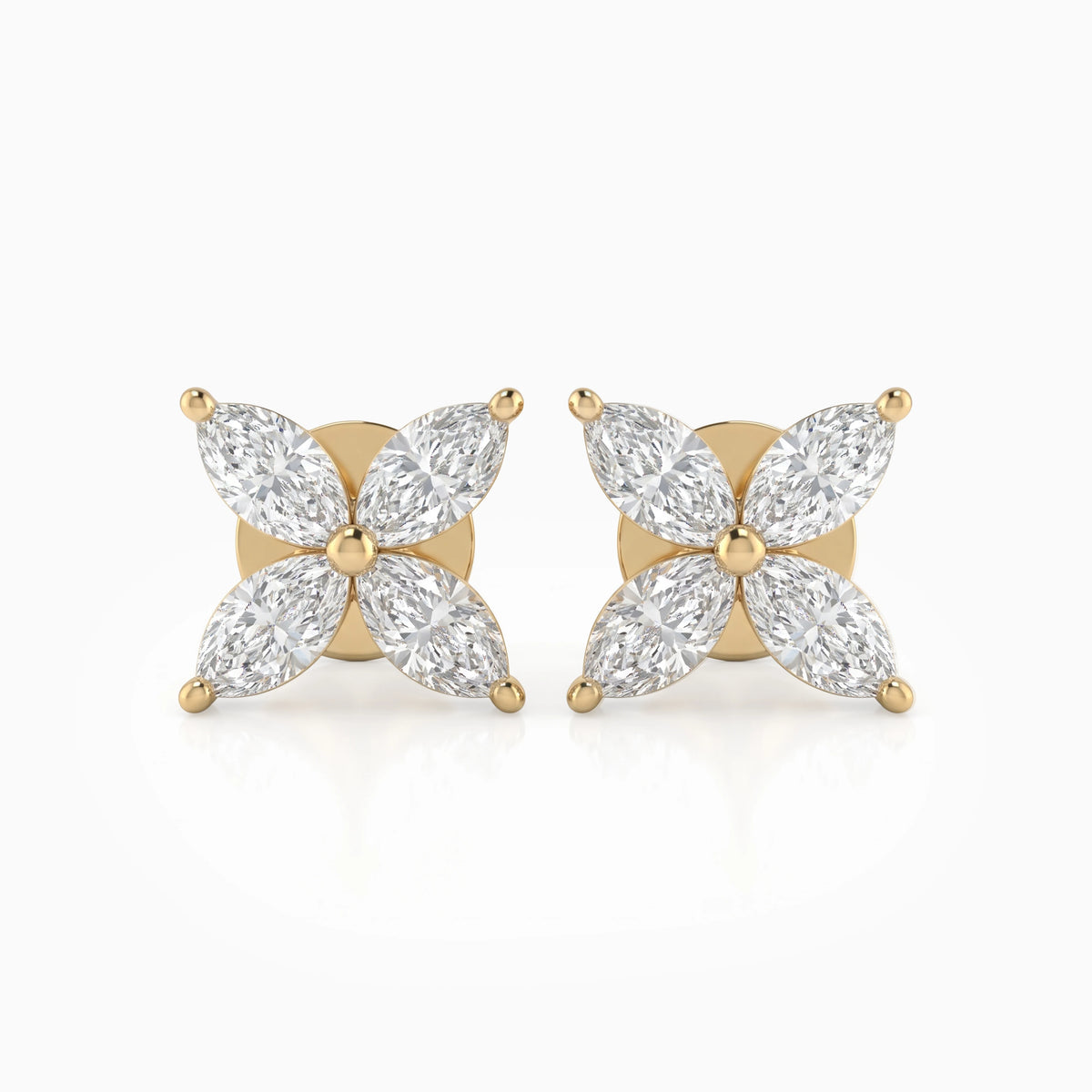 Four Petal Floral Marquise Cut Lab Grown Diamond Earrings Earrings