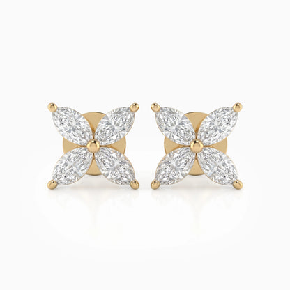 Four Petal Floral Marquise Cut Lab Grown Diamond Earrings Earrings