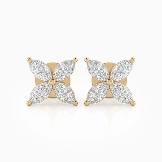 Four Petal Floral Marquise Cut Lab Grown Diamond Earrings