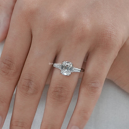 Old Mine Cushion Lab Diamond Three Stone Ring