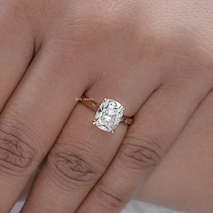 Elongated OMC Cushion Lab Diamond Hidden Halo Ring