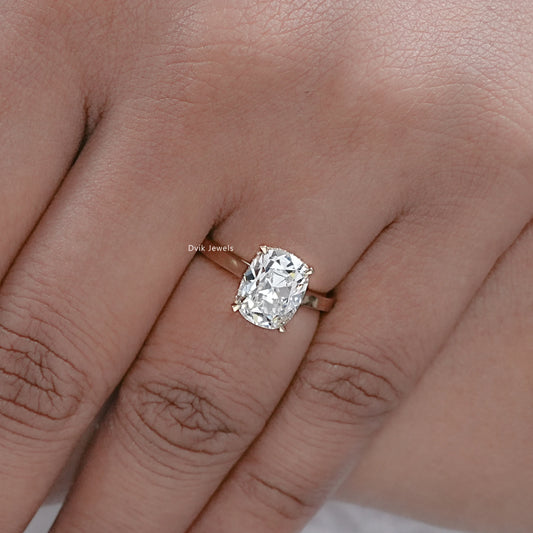 Elongated OMC Cushion Lab Diamond Hidden Halo Ring