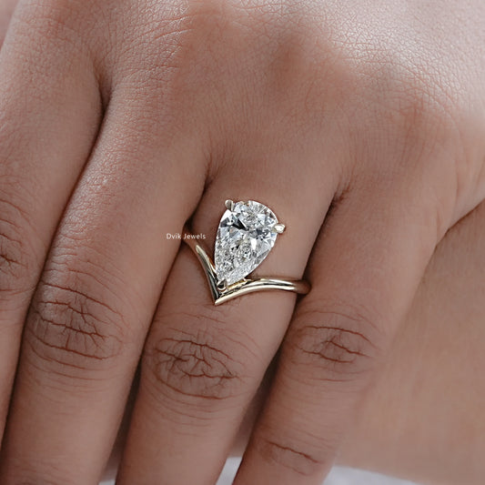V Shaped Pear Diamond Solitaire Engagement Ring
